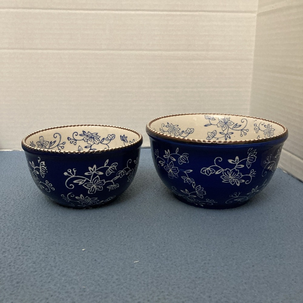 Temp-tations by Tara Floral Lace Blue 2 Soup/Cereal Bowls Set - 24 oz & 1.25 qt